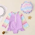 thumbnail image 4 of PRfgtbd Baby Girls Swimsuit Colorful Striped Heart Print Long Sleeve One Piece Swimsuits Baby Girl Bathing Suits Sun Protection Swimwear Beachwear 18-24 Months, 4 of 4