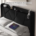 thumbnail image 4 of NISIEN Queen Bed Frame with Charging Station, Upholstered Platform Bed with Wingback Storage Headboard, Black, 4 of 11