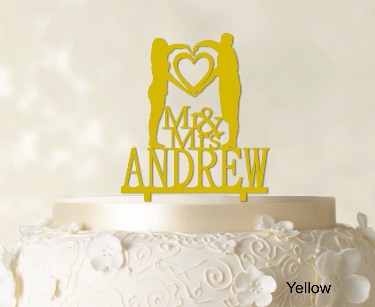 Mr & Mrs Wedding Cake Topper Personalized Yellow Cake Topper Color
