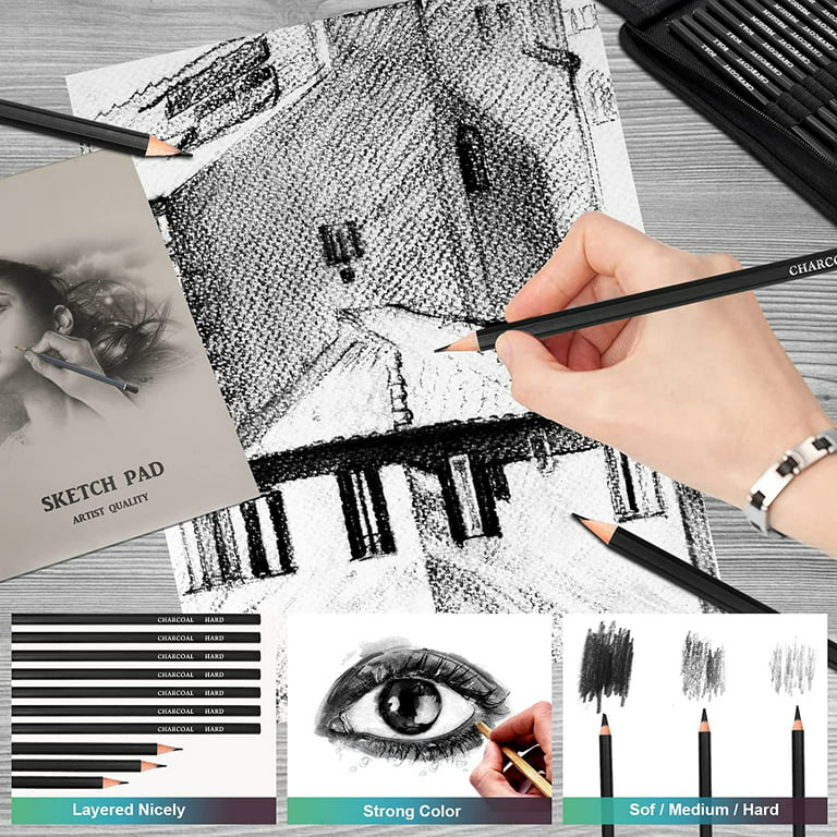 CKQ8L1J EEX 34 Pieces Drawing and Sketching Pencil Art Set, Professional  Art Supplies Kit with Charcoal, Graphite Pencils, Erasers