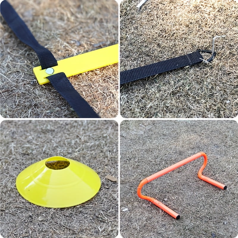 Speed & Agility Ladder Training Equipment Set, Includes 20ft Agility Ladder, 4 Agility Hurdles, 12 Disc Cones, 1 Resistance Parachute For Training Football Soccer Basketball Athletes