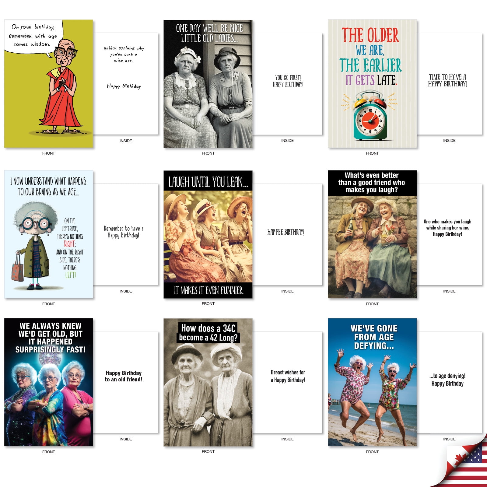 NobleWorks 36 Assorted Box Set Funny Birthday Greeting Cards w/5 x 7 Inch Envelopes (36 Designs, 1 Each) Bday Getting Old AC10798BDG-B1x36