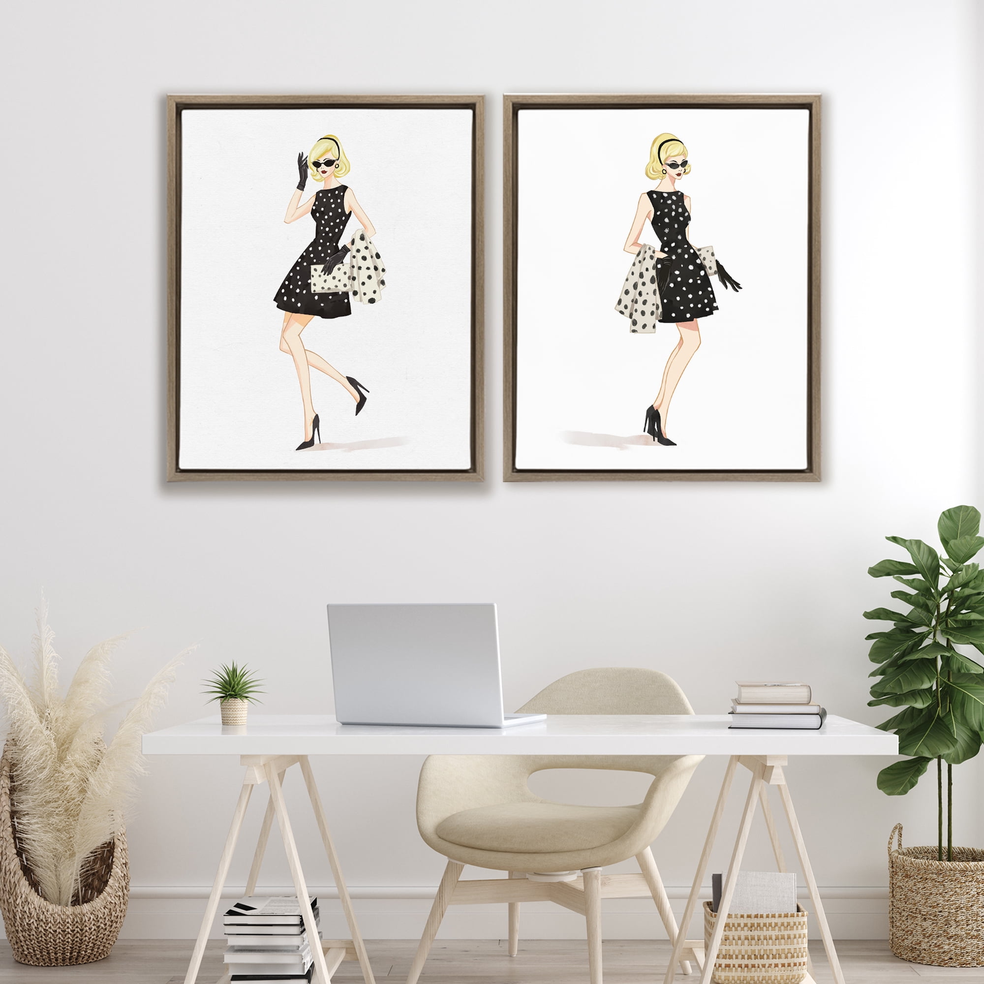 Stupell Industries Retro Glam Female 2 Piece Brown Framed Floater Canvas Set, design by Ziwei Li