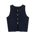 thumbnail image 3 of TRAF Chaleco de punto recortado para mujer, cárdigan blanco sin mangas, suéter de punto con botones a la moda para mujer, camisetas cortas de verano para mujer, 3 of 4