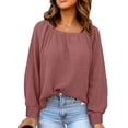 thumbnail image 3 of Blusa de manga larga con cuello cuadrado para mujer, suéter informal holgado a la moda con hombros caídos de Color puro, 3 of 6
