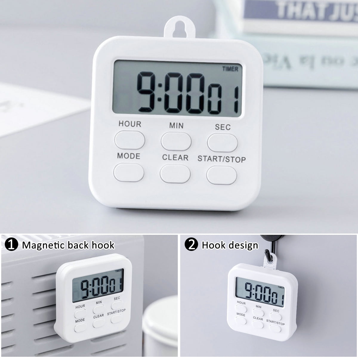 Digital Timer With 3 In 1 Clock/alarm Clock Function, Magnetic Kitchen Timer,  Countdown Stopwatch Timer, Time Management For Kitchen/study/sport (whit