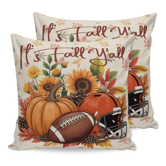 Pillow Covers 18x18 Set of 2, Pumpkin Football Fall Throw Pillow Covers Decorative Couch Cushion Cover, Thanksgiving Sunflower Maple Beige Microfiber Soft Pillowcases for Bedroom Living Room Sofa