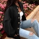thumbnail image 4 of AUNVITO Women's Solid Color Lantern Sleeve Stand Collar Casual Button Front Jacket with Pockets Relaxed and Trendy Style, 4 of 9
