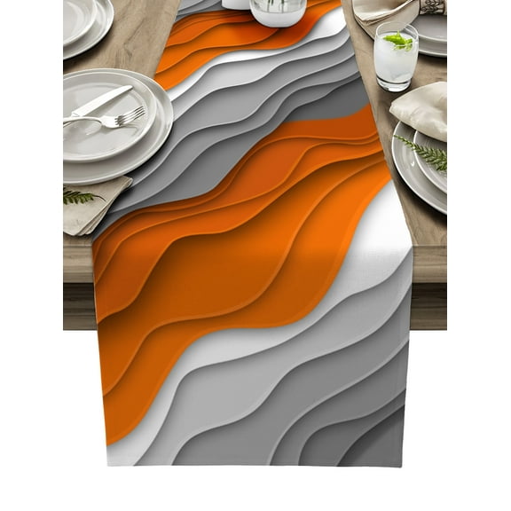 Ldtrchee Orange Grey Ombre Table Runner 72 Inches, Modern Geometric Abstract Aesthetics Cream Bed Runner Dresser Scarves Tabletop for Indoor Outdoor Parties/Ceremony/Banquet, 18" x 72"