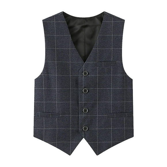 TOOYOU Boys Summer T-Shirt 4 Button Formal Plaid Suit Vest Size 9-10 Years Grey
