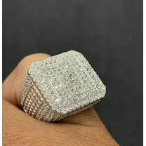 5Ct Round Cut Moissanite Cluster Men's Pinky Ring 14K White Gold Plated