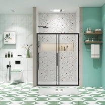 JimsMaison 50"-54" W x 72" H Semi-Frameless Shower Door with 1/4" (6mm) Clear Tempered Glass, Matte Black