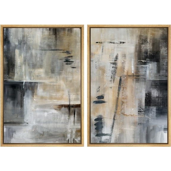 IDEA4WALL Framed Canvas Print Wall Art Set Dynamic Graffiti in Neutral Tones Digital Art Retro Vintage Colorful Pop Art Wall Decor Minimal Cool Zen Artwork for Home Decor - Natural 24"x36"x2