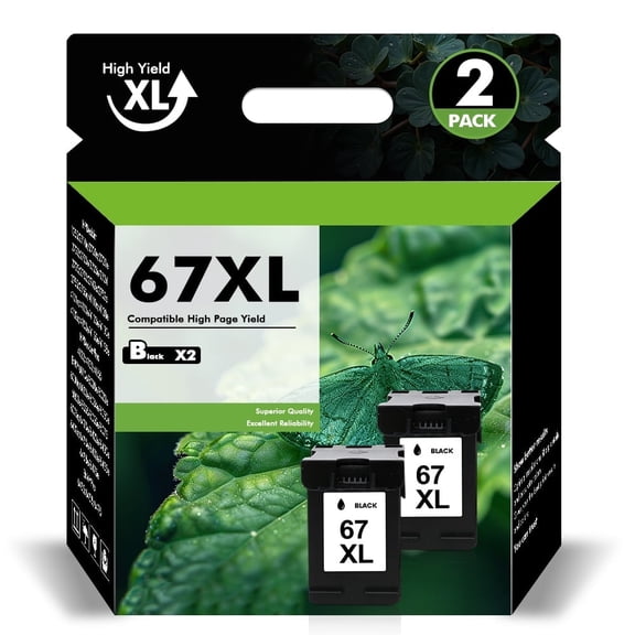 67XL Ink Cartridges 67 67XL for OfficeJet 2755e 2755 4155 2722 2723 2724 2725 2732 Envy 6055 6455 6458 6475 Printer Ink (2 Pack Black)