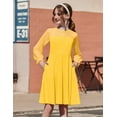 thumbnail image 3 of Arshiner Girl's Contrast Mesh Puff Long Sleeve High Waist A Line Black Short Dress with Pockets, 3 of 6