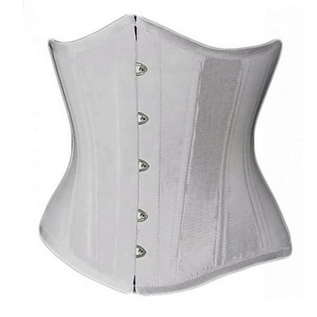 Muka Women's Boned Plus Size Overbust / Underbust Corset Bustier Waist Cincher-white satin-XXL