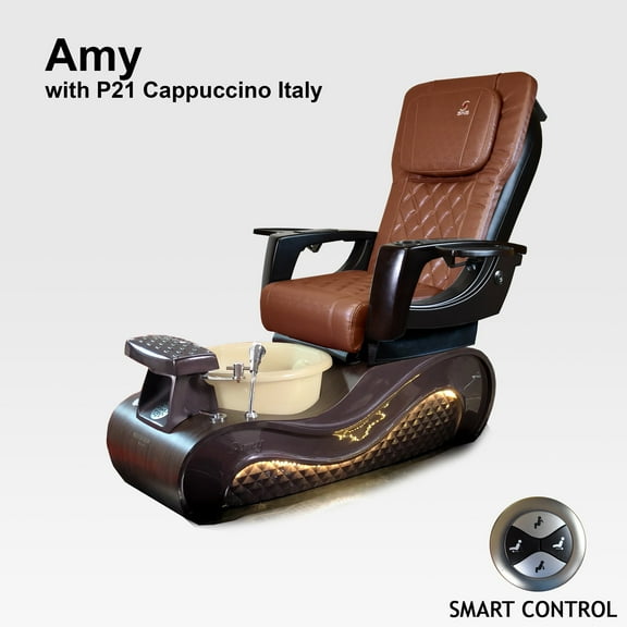 SNS Pedicure Spa Amy with P21 Cappuccino Italy, Diamond Shape SPA with LED Light, Remote Smart Button Control Chair, Matching Pedicure Stool