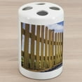 thumbnail image 1 of Fence Ceramic Toothbrush Holder, Wooden Fence on Residential Terrace Sunny Backyard Patio Tranquil View, Decorative Versatile Countertop for Bathroom, 4.5" X 2.7", Pale Coffee Violet Blue, 1 of 4