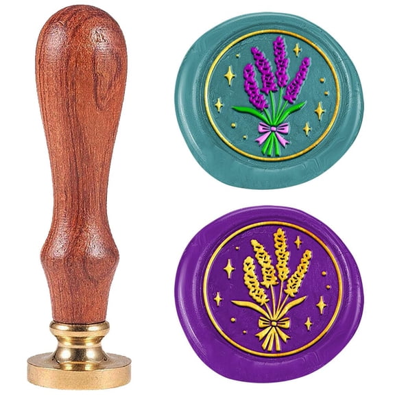 Lavender Bouquet Wax Seal Stamp Flower Embossed Stamp Sealing Removable 1" Brass Wax Seal Stamp Head with Wooden Handle Sealing Wax for DIY