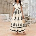 thumbnail image 5 of Aellinatey Women's Casual V-Neck Bohemian Maxi Dress, Flowy A-line Flared Sleeve Layered Floral Dress with Pockets, 5 of 9