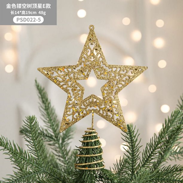 Adornos de decoración navideña, adorno de árbol de Navidad brillante, adorno de estrella de alambre para copa de árbol de Navidad de Metal