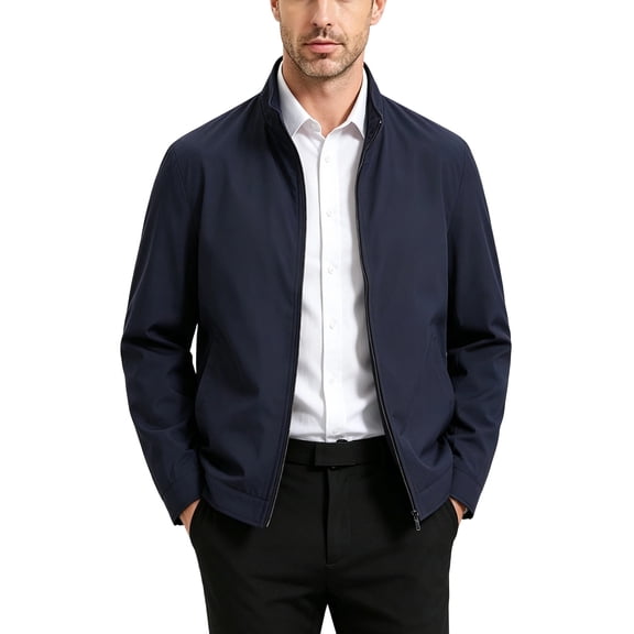 LODIENY Men Business Casual Full Zip Lightweight Jackets Warm Windbreaker Long Sleeve Mock Neck Dress Jacket Black M