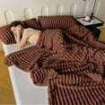 thumbnail image 4 of Btomtd 70"x80" Flannel Fleece Striped Throw Blanket for Couch Bed Microfiber Ribbed Sofa Decor Blanket Household All Season Cover Bed Blanket, Coffee, 4 of 6