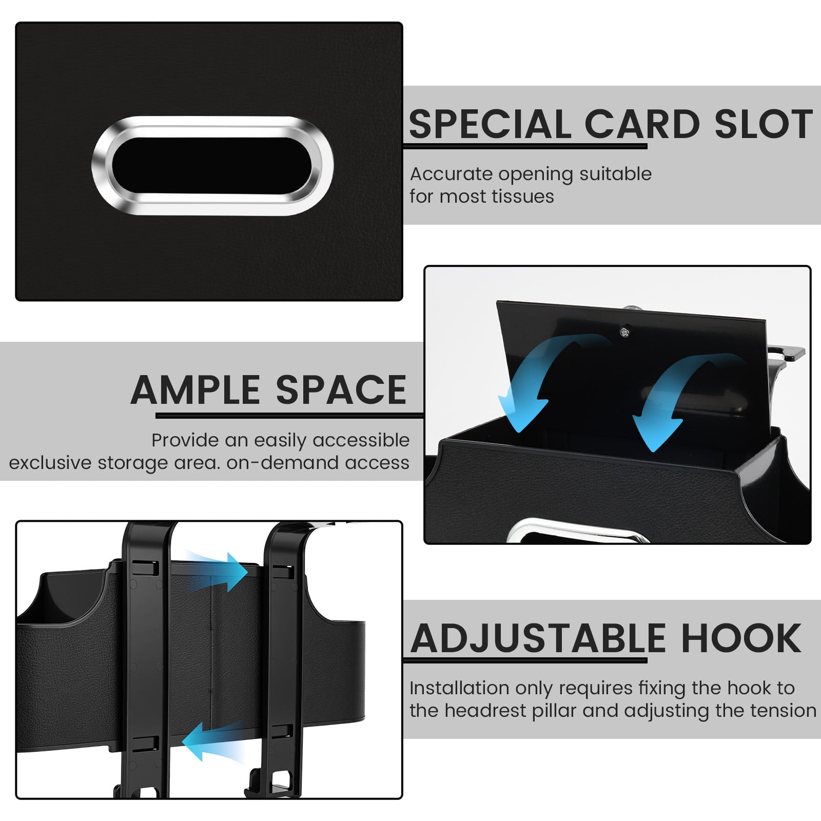 2Pcs Car Headrest Back Seat Organizer Multifunctional Vehicle Backseat Tissue Cup Holder with Hook for Most SUV MPV Pickup Truck