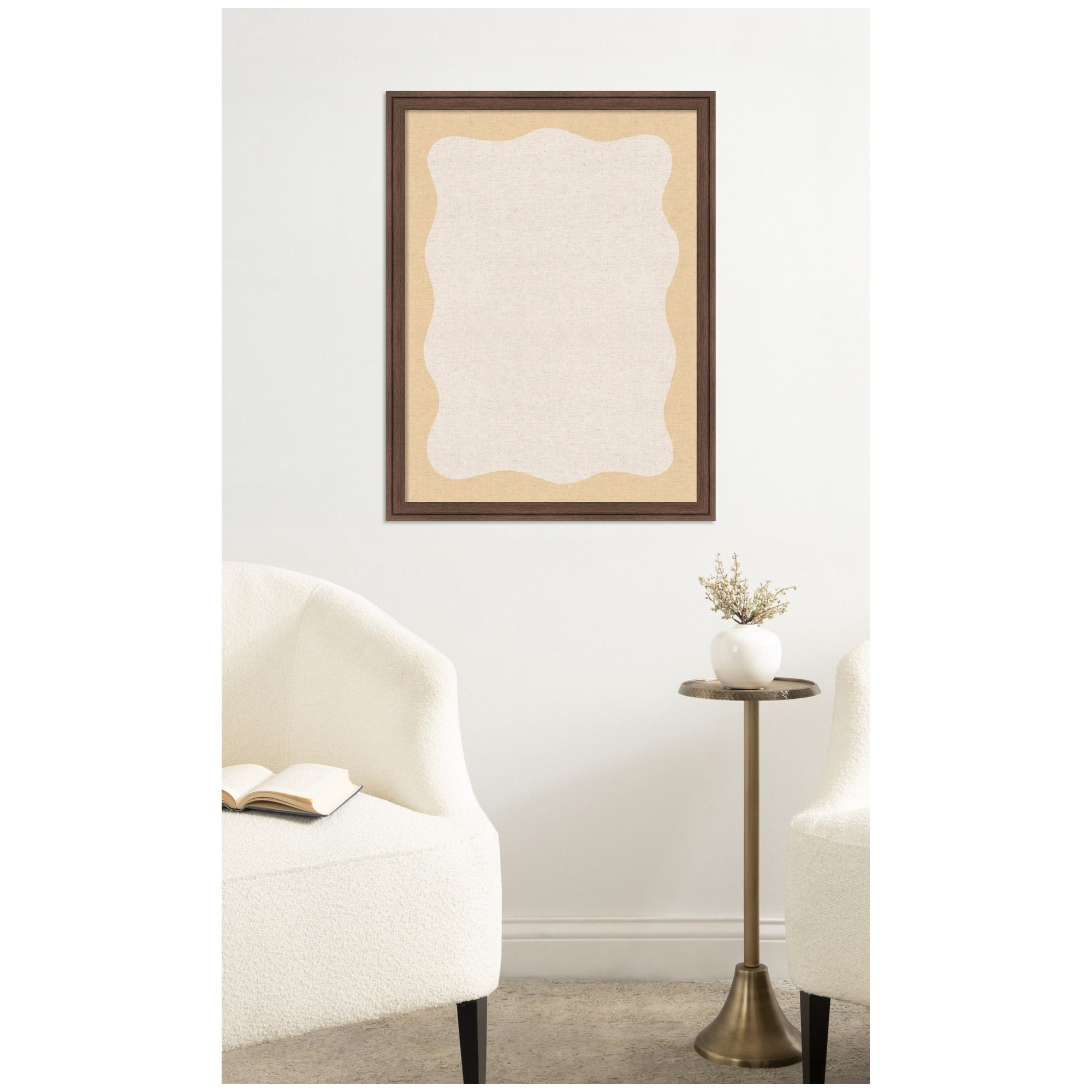 Kate and Laurel Framed Fabric Pinboard 20 x 26,  Printed Linen Classic Bulletin Board for Use as a Vision Board or Wall Organization, Florence Medium Brown Frame