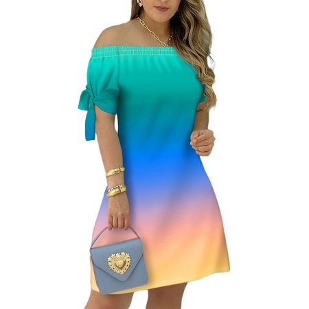 

LuckinbabyFemale Dress Summer Striped Off Shoulder Short Sleeve One-Piece