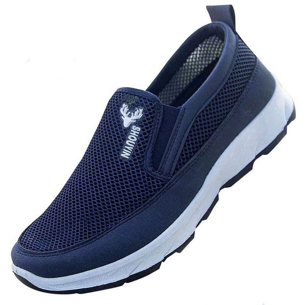 Zapatos casuales de malla de verano para hombre, sin cordones, antideslizantes, resistentes al desgaste, cómodos, transpirables, para personas de mediana edad y mayores