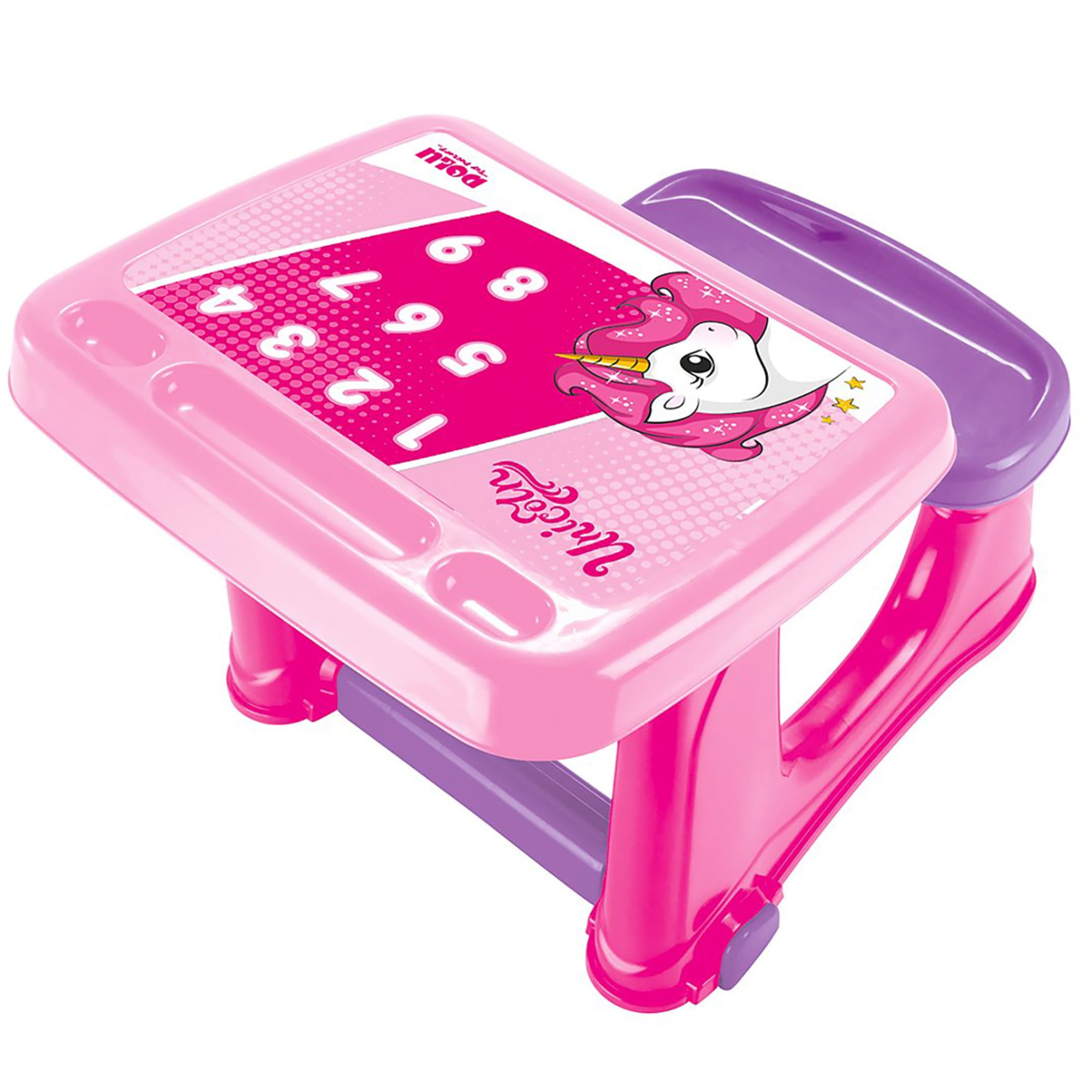 Dolu: Smart Study Craft Desk - Pink Unicorn - Comfortable Seat & Ergonomic Footrest, Desktop Study & Play Space, Stationary Grooves, Kids & Toddler 2+