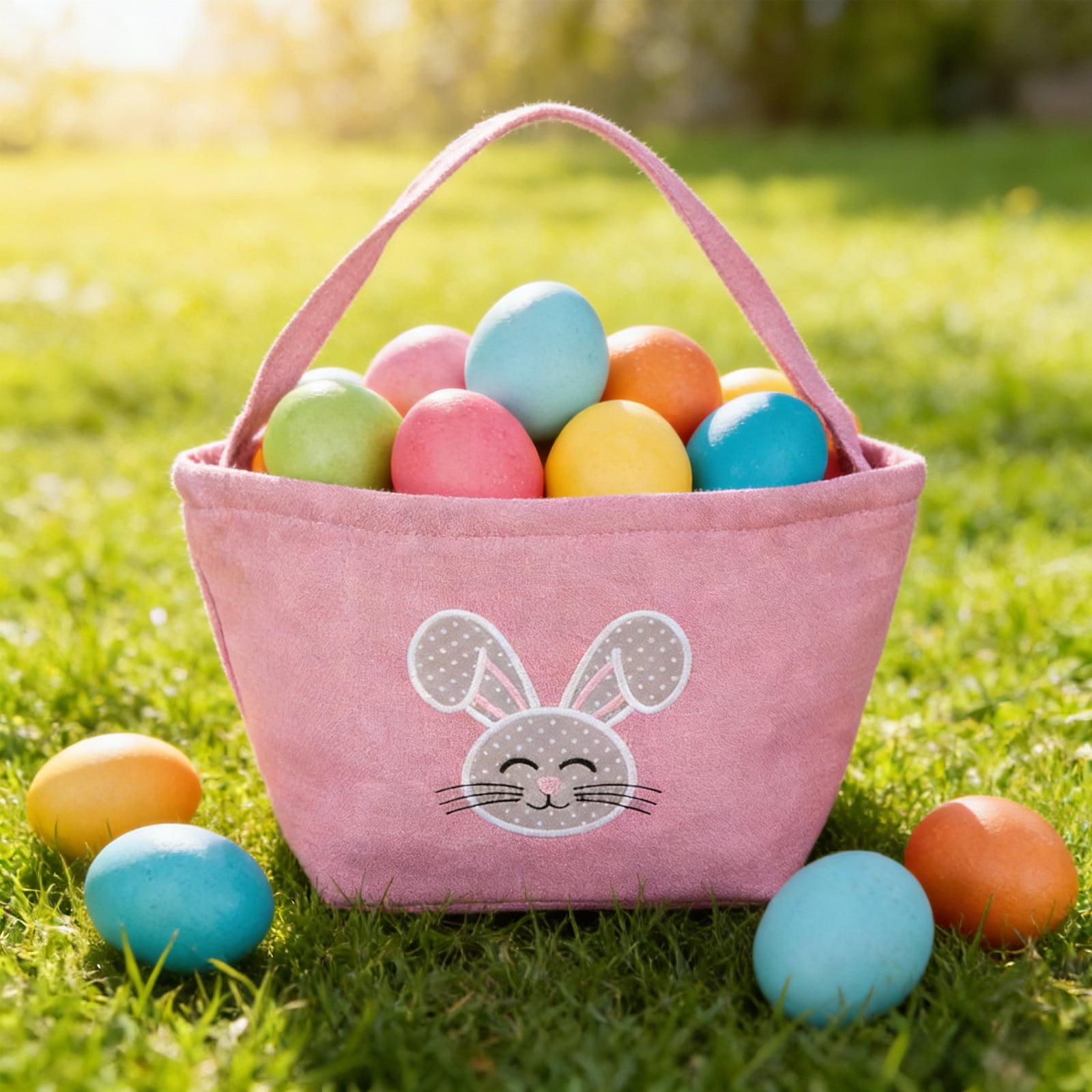AZXY Easter Themed Handbag and Storage Basket, Imitation Linen Fabric Foldable Tote with Handle for Spring Decor, Picnic and Daily Use