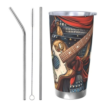 

Cauagu Samurai Frog Guitar Pattern 20oz Tumbler Stainless Steel Vacuum Insulated Tumbler with Lid Durable Insulated Coffee Mug Thermal Cup with Splash Proof Sliding Lid-Straw Three-piece Set