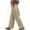 Beige, variant on Womens Textured Crinkle Wide Leg Pants Vertical Lace Hollow Out Trim Dual Side Pockets Drawstring Elastic High Waist Solid Color Loose Casual Summer Beach Vacation Trousers