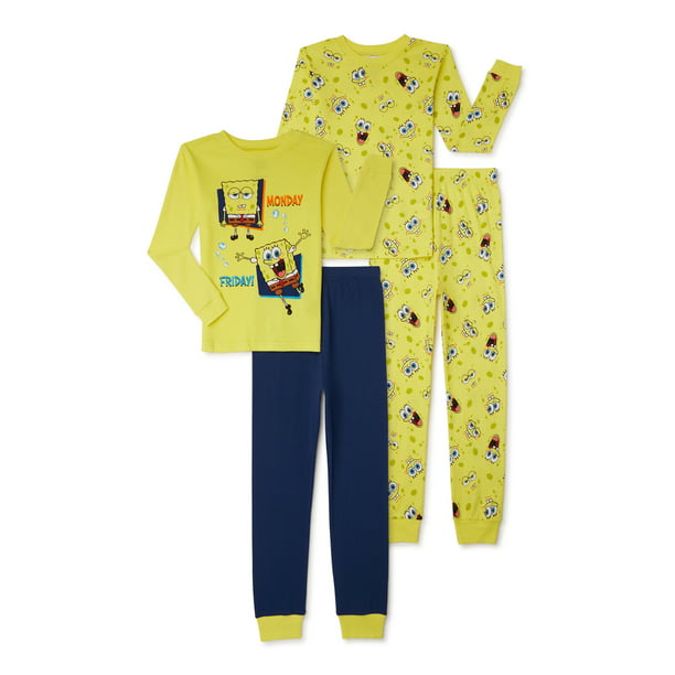 SpongeBob SquarePants Boys Classic Cotton Pajama Set, 4-Piece, Sizes 4 ...