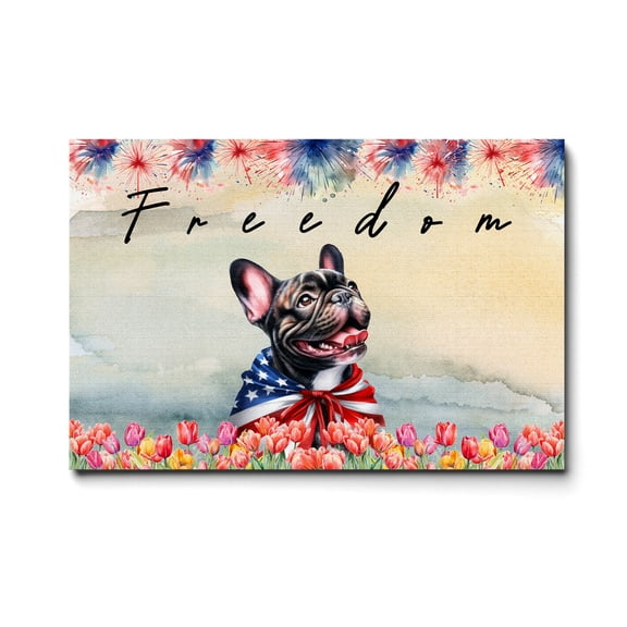 Freedom French Bulldog on Independence Day 4th of July Horizontal Matte Canvas Poster Dog Lover Gifts Wall Art Home Decor - 01005