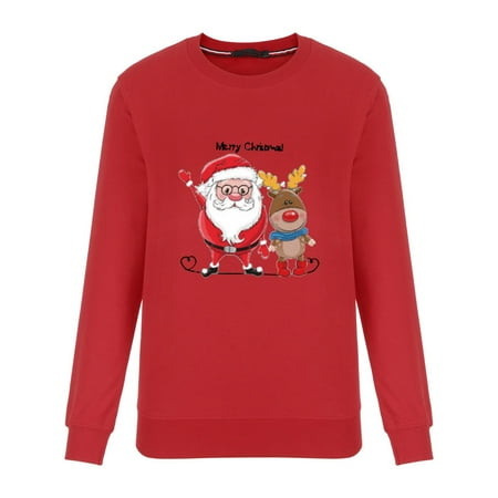 

Honeeladyy Christmas Women Mom Print Blouse Tops Hoodless Sweatshirts Family Clothes Pajamas Red Sales