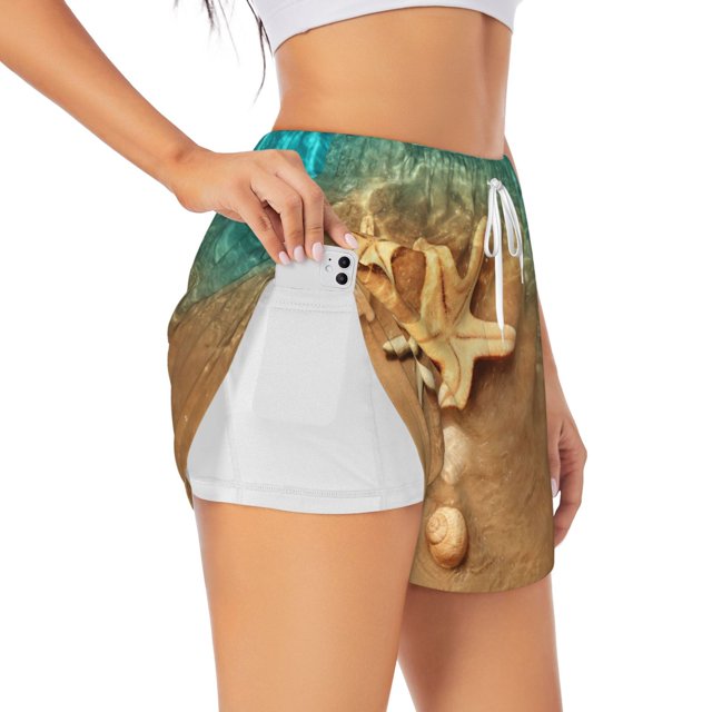 Balery Starfish And Seashell 1 Pantalones cortos deportivos para mujer con forro y dos bolsillos, elásticos, para entrenamiento, gimnasio, yoga-Medium