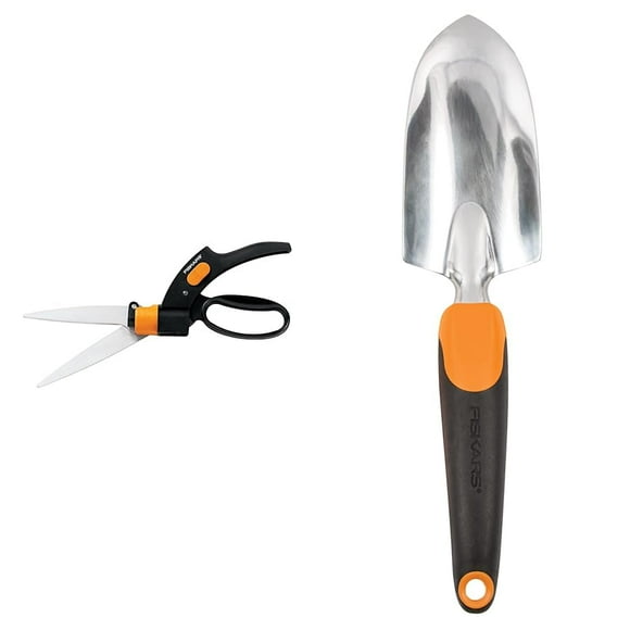 Fiskars ShearEase Ciseaux à Gazon - Lame Pivotante à 360 Degrés de 5 Pieds' - Ciseaux de Jardin et Coupe-Herbe - Truelle de Jardinage Noire & Ergonomique - Poignée Ergonomique avec Trou de Suspension
