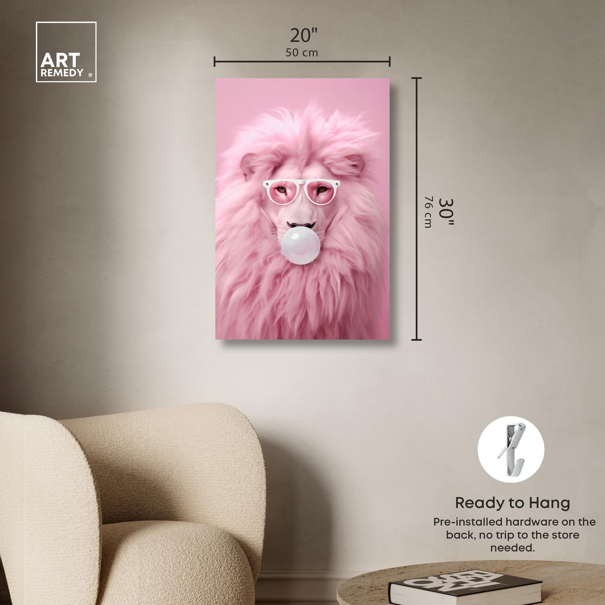 Majestic Bubblegum Lion Canvas Fashion Prints by Art Remedy, Gallery Wrapped, 20" x 30"
