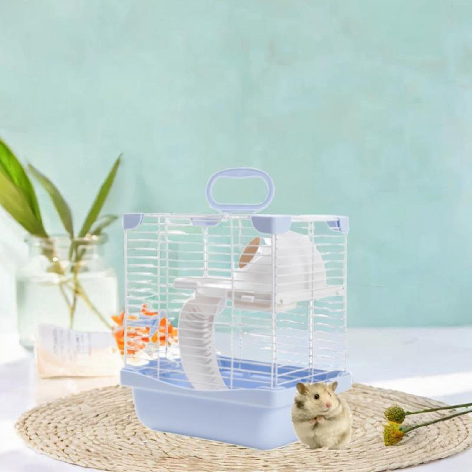 EHJRE 2 Tiers Hamster Cage Enclosure Portable for Mouse Rat with Water Bottle, Food Bowl High Chassis Design Versatile 7.4x9x11inch Blue