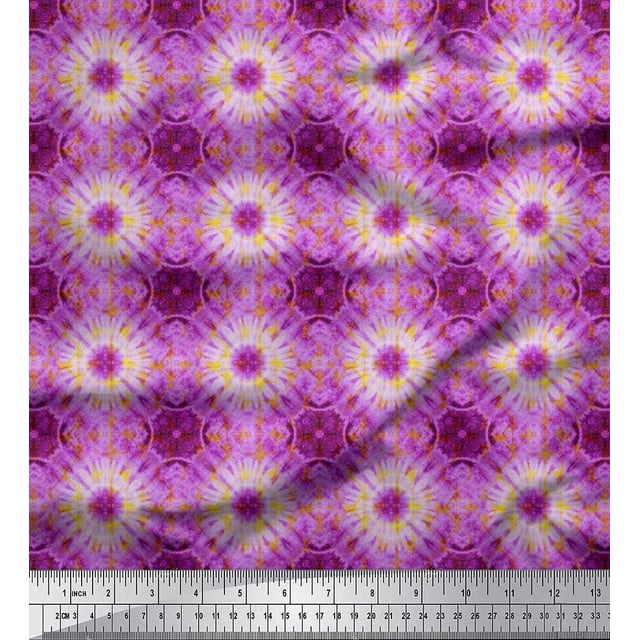 Soimoi Poly Georgette Fabric Check Tie-Dye Print Sewing Fabric Yard 52 Inch Wide