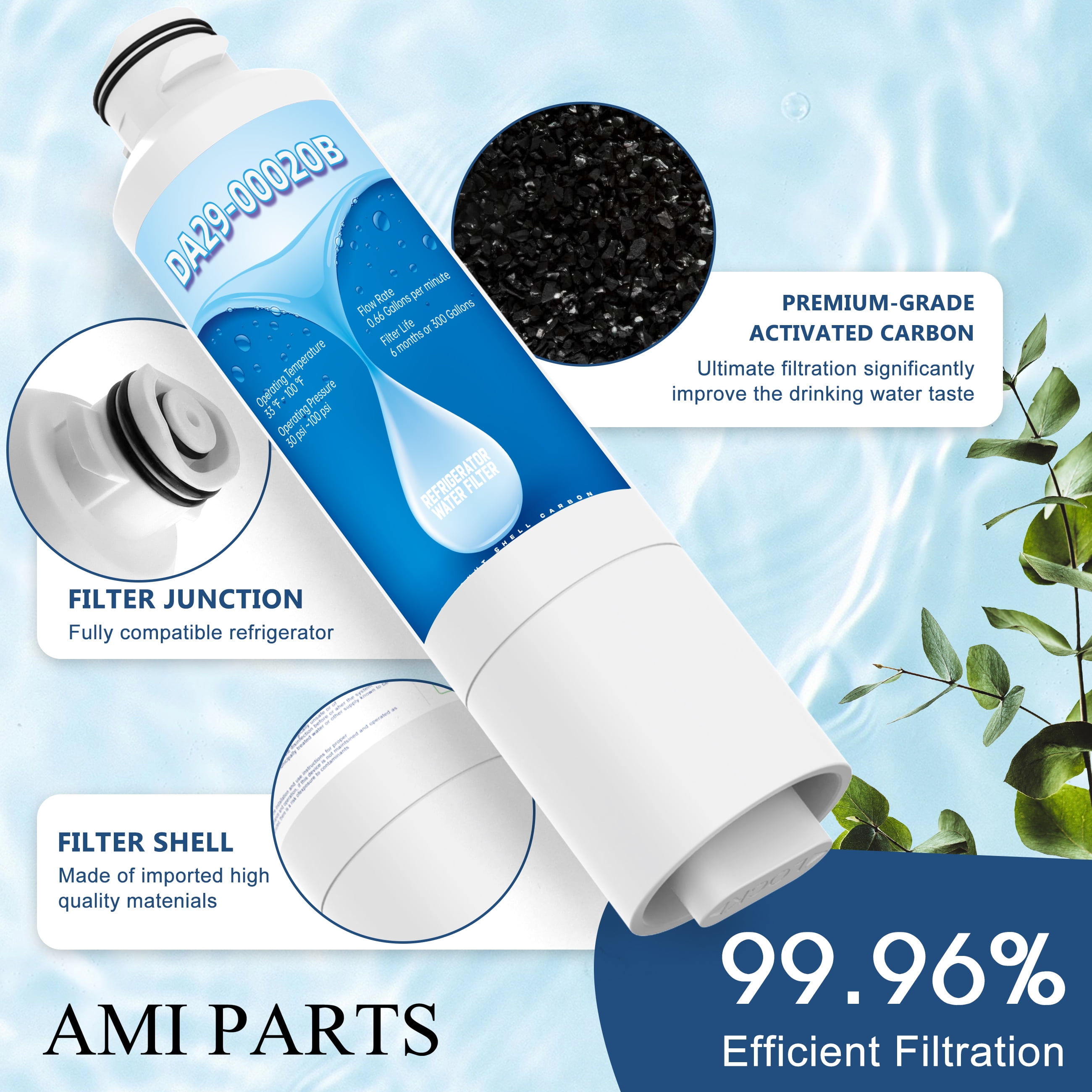 AMI PARTS DA29-00020B Refrigerator Water Filter Replacement for HAF-CIN/EXP, 46-9101, RF4267HARS