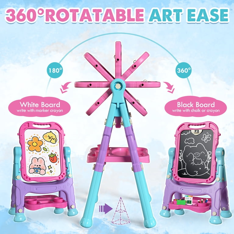 KWANITHINK 4-in-1 Rotatable Kids Art Easel, Pink photo 8