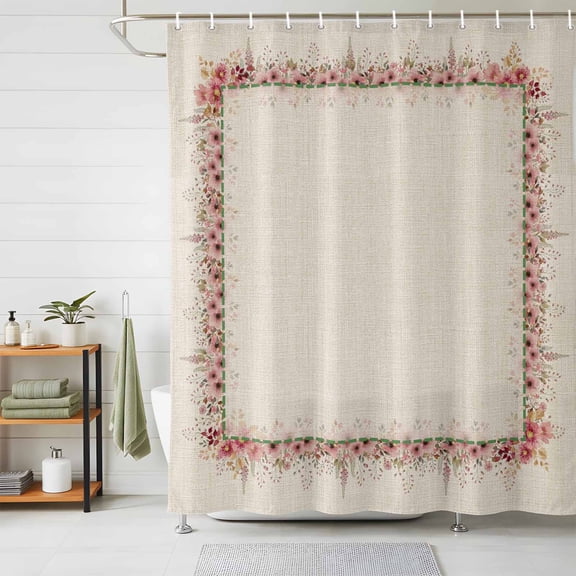 Shower Curtain Pink Rose Shower Curtains for Bathroom Decor, Waterproof Polyester Shower Curtain Set with Hooks, Small Stall Size 36" x 72" Country Floral Linen Texture
