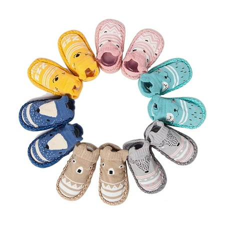 

Toddler Kids Floor Shoes Cartoon Patterned Soft Rubber Bottom Anti-Slip Floor Socks Boots for Boys Girls Toddler Khaki 0-12M