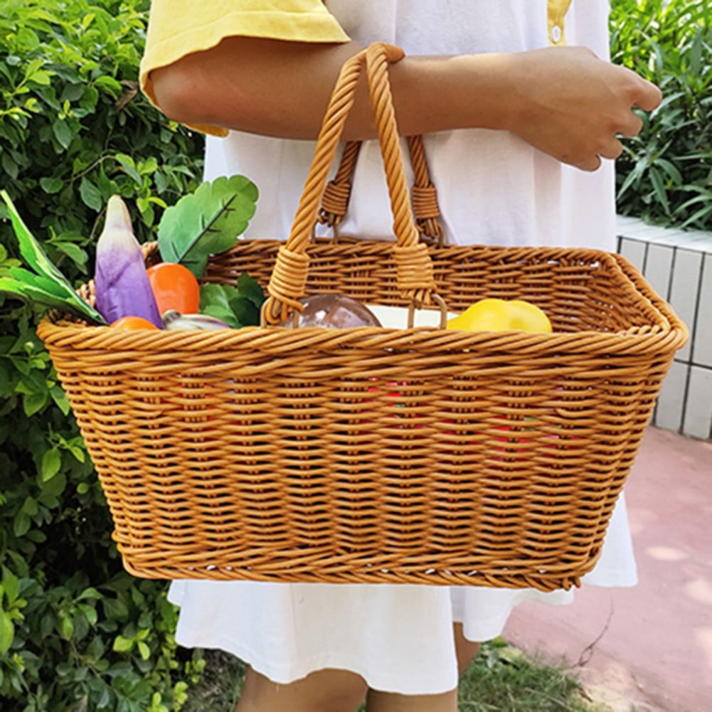 Wicker Basket Gift Baskets Empty Square Woven Picnic Basket Easter Candy Basket