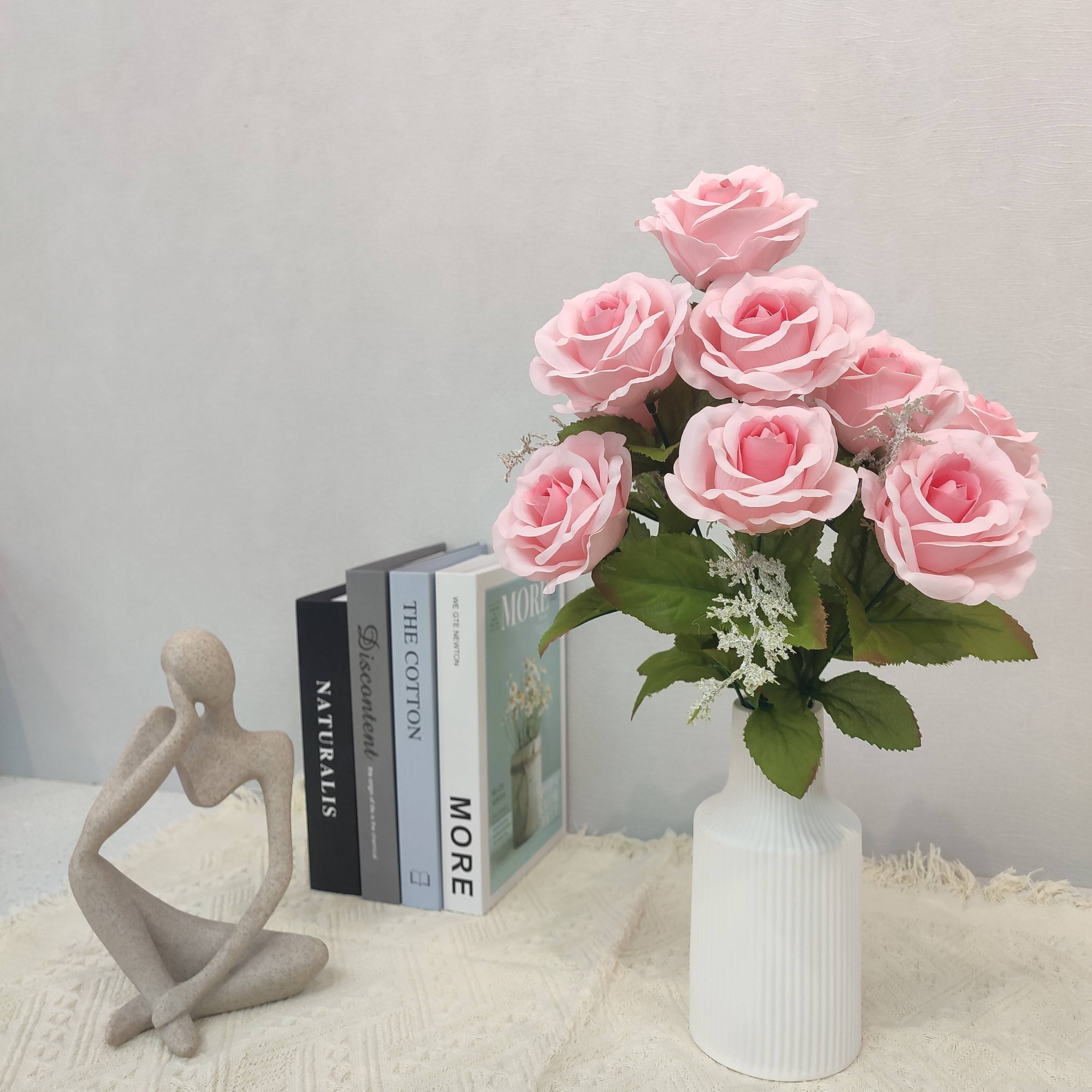 Mainstays Indoor Artificial Flower Rose Bush, Pink Color, Assembled Height 17.5"