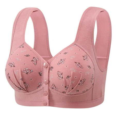 Gnurob Daisy Bras for Women No Underwire Front Closure Bra Floral Print Bralettes Comfort Wireless Snap Closing Bralette Clearance Deals 02-Pink Medium